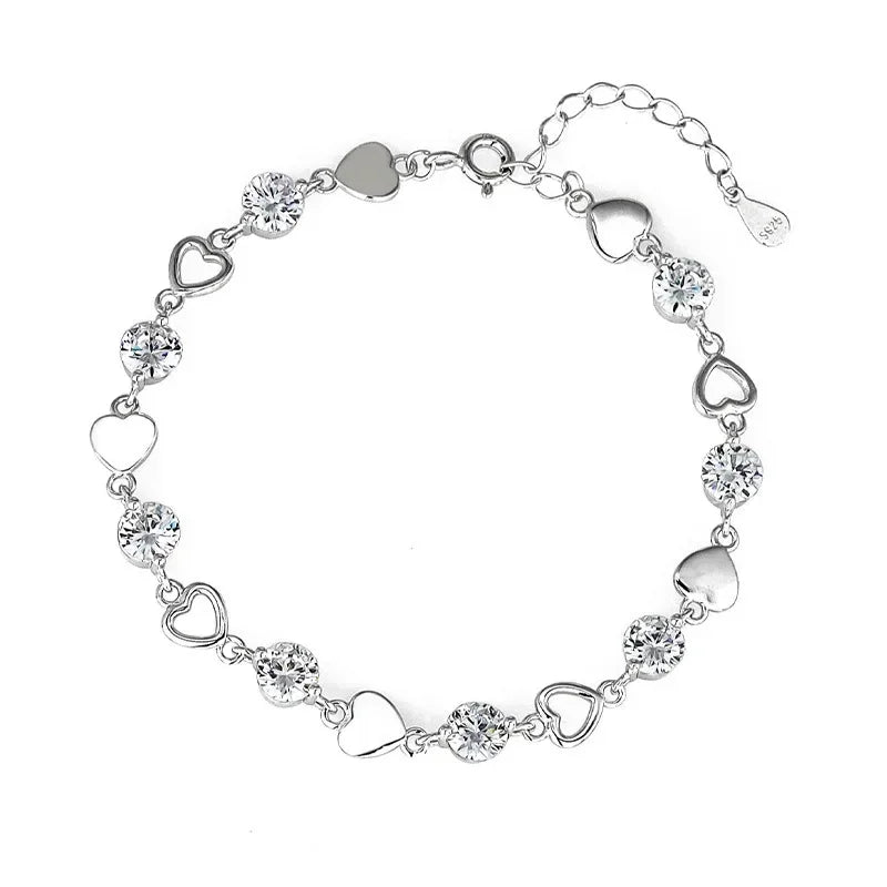 925 Silver Heart Zircon Bracelet for Women