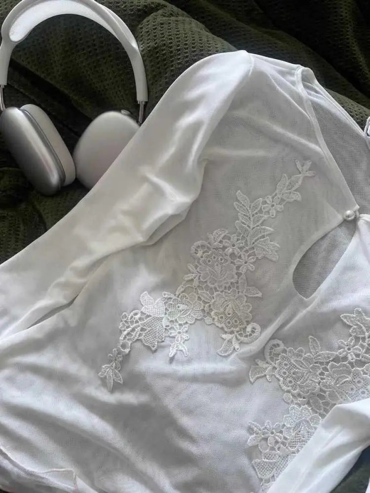 Floral Mesh Tops Long Sleeve T-Shirt