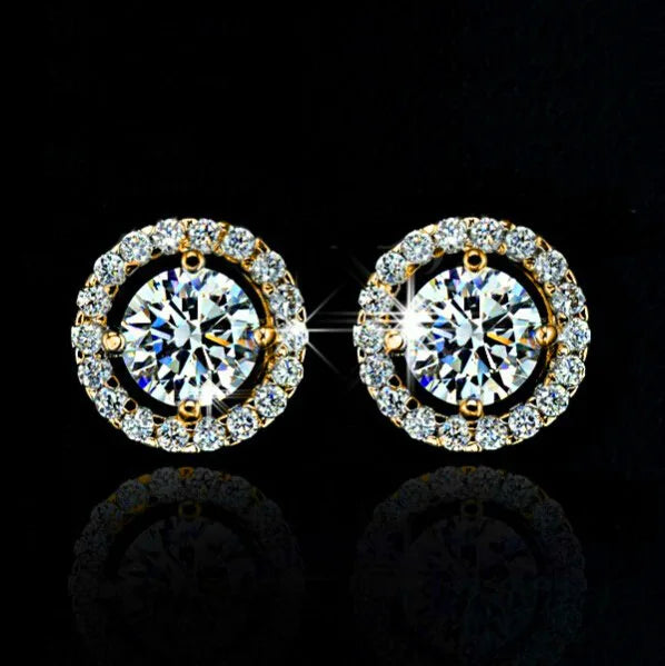 Luxury White Zirconia Stud Earrings Gold Color