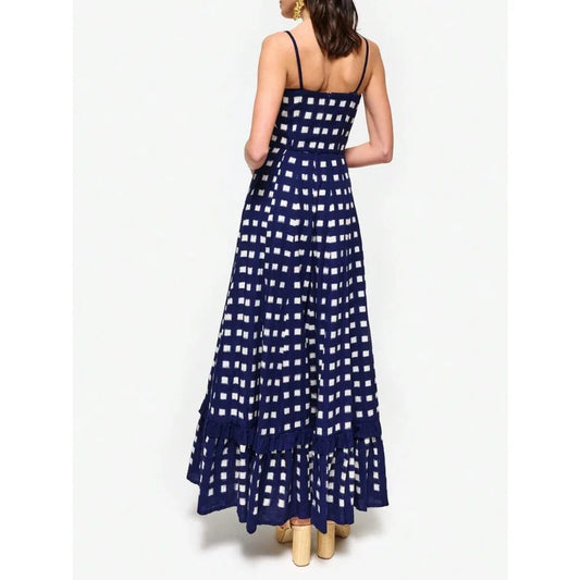 Women’s Y2K Checkerboard Midi Beach Slip Dress