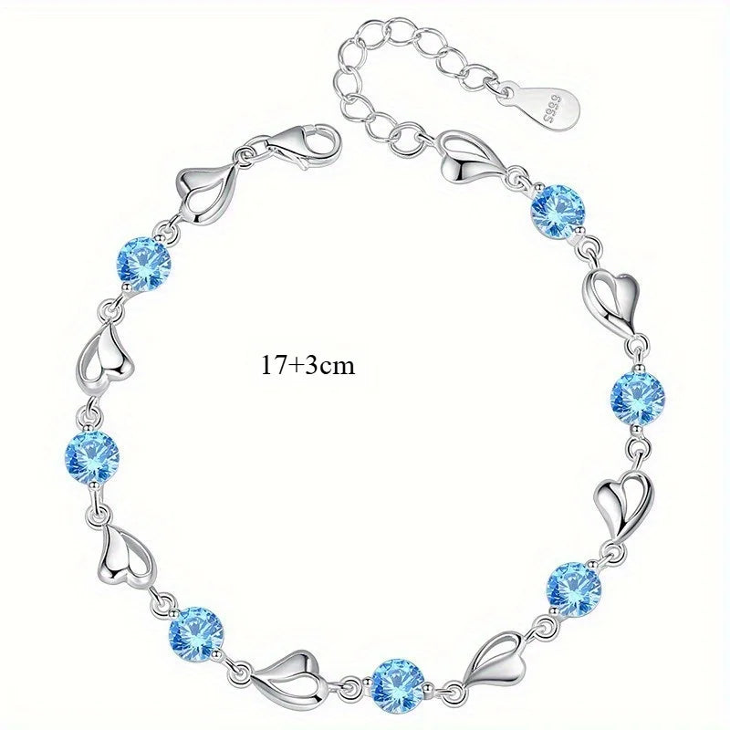 Women Heart Bracelet - Adjustable Crystal Charm Chain