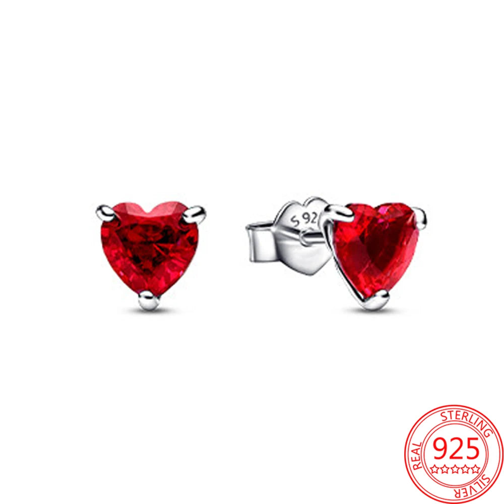 Square CZ Earrings, Red CZ, Sterling Silver, dangle