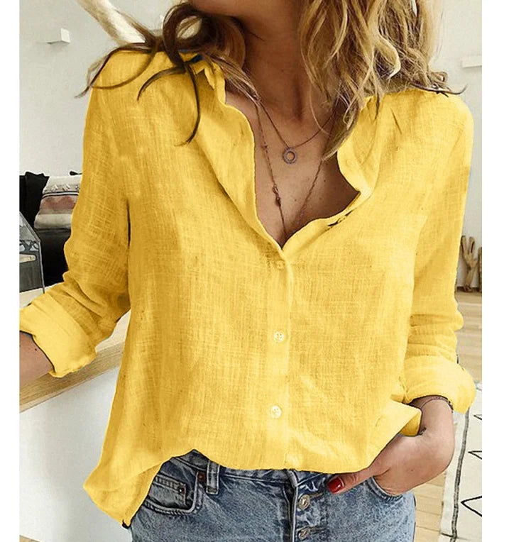 Women Casual Cotton Linen Loose Elegant Blouse