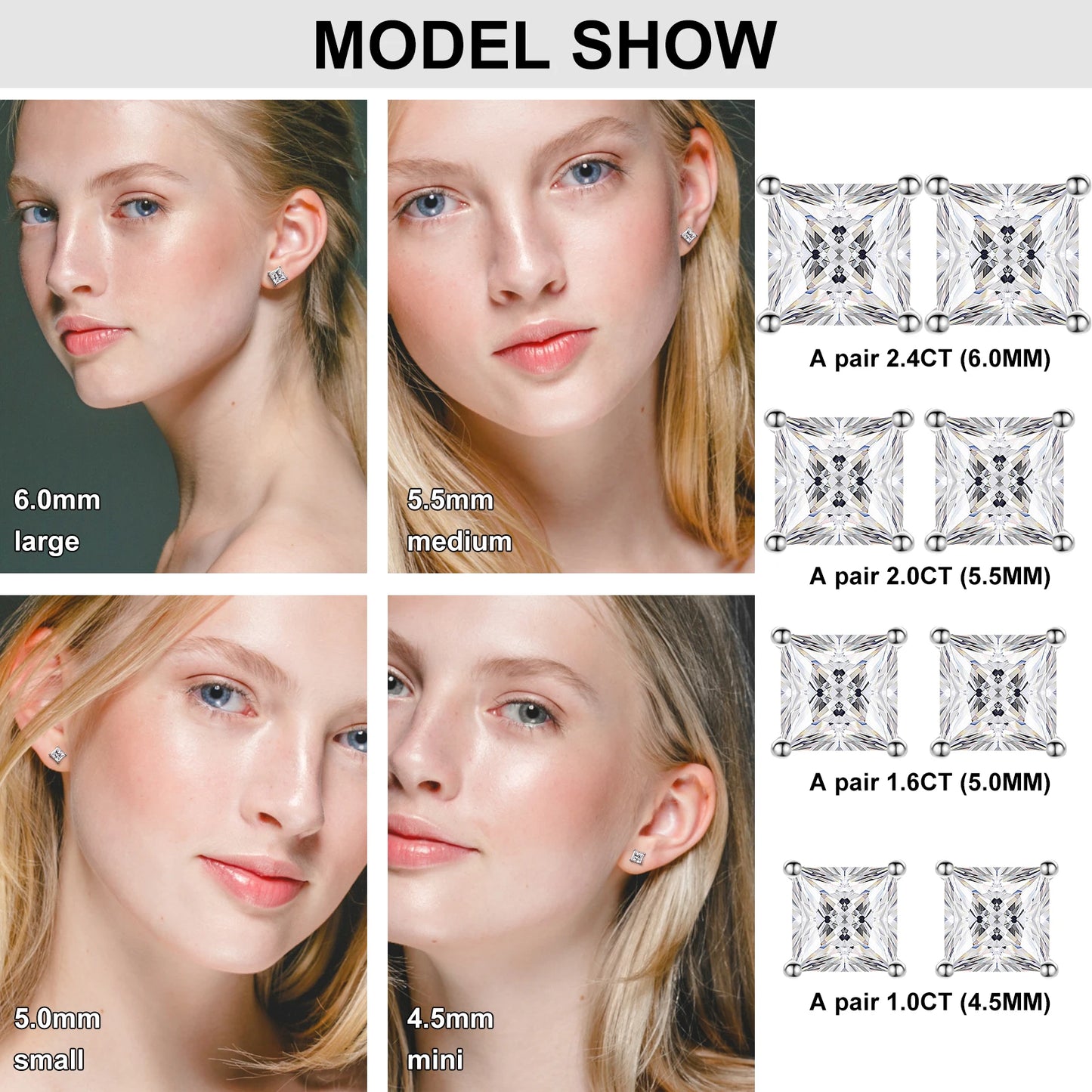 1-2.4Ct Moissanite Earrings Stud Sterling Silver
