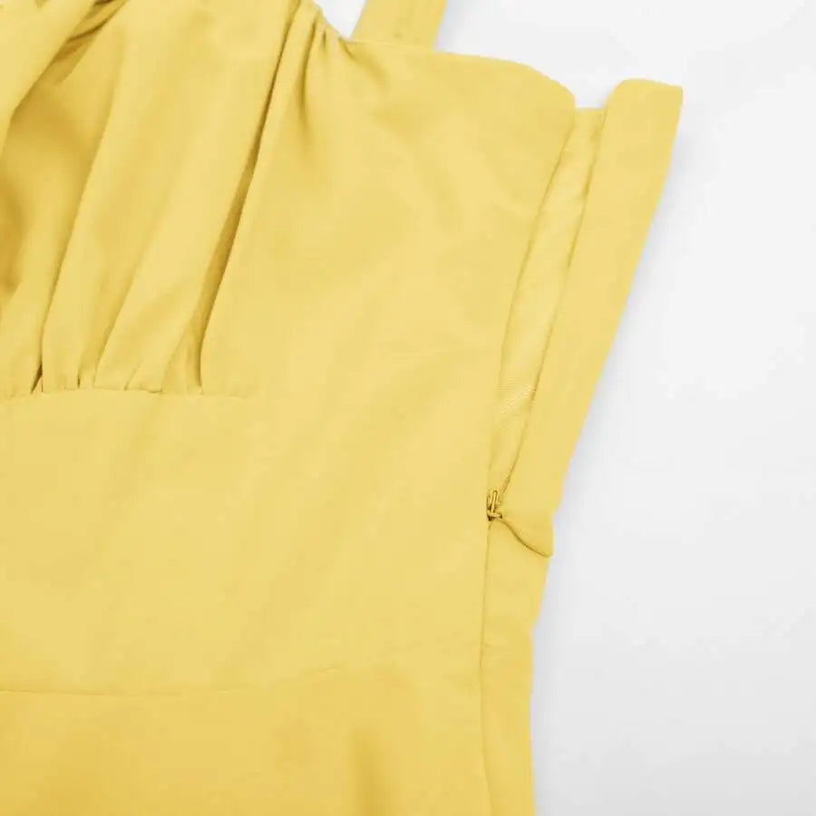 Butter Yellow Square Neck High Waist Knee Dress