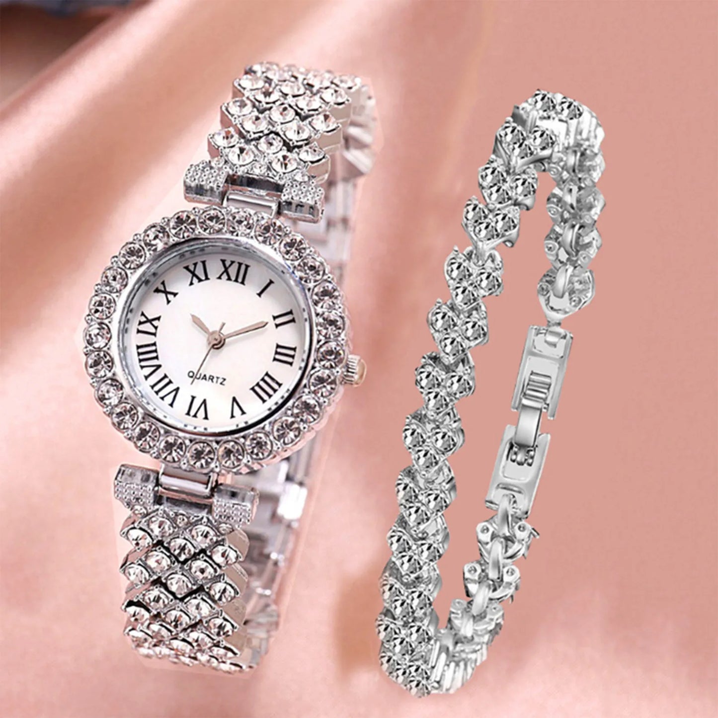 Women Watch Bracelet Set Diamond Steel Band