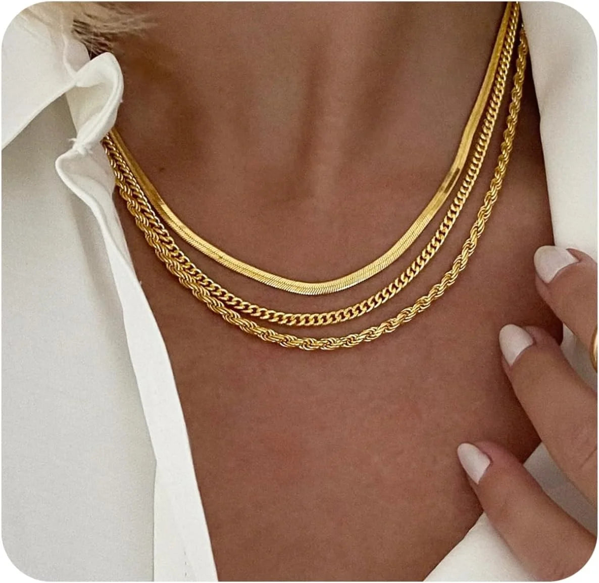 14K Gold Plated Layering Women Necklaces Set