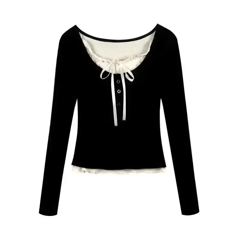 T-shirt Long Sleeve Coquette Lace Bow