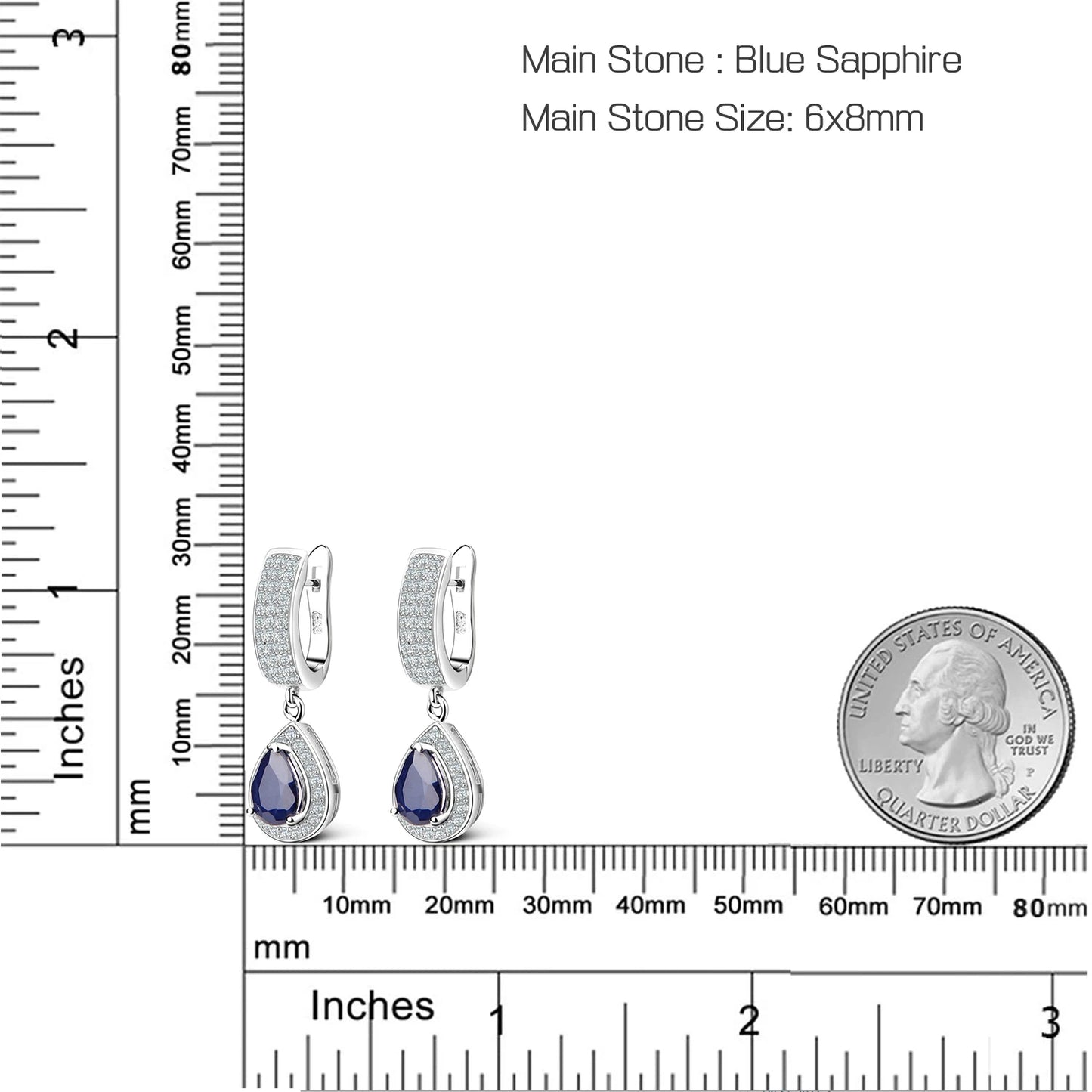 1.29ct Blue Sapphire, Drop Earrings, Sterling Silver, Dangle