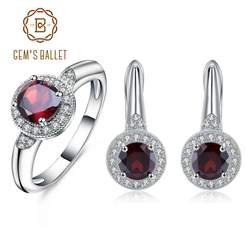 3.15 Ct Garnet Earrings Ring Set, Sterling Silver