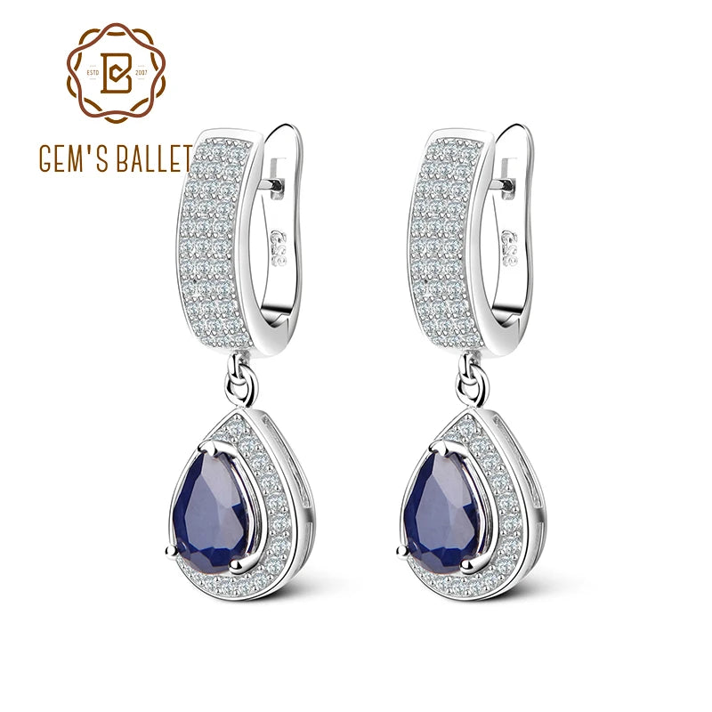 1.29ct  Blue Sapphire, Drop Earrings,  Sterling Silver, Dangle