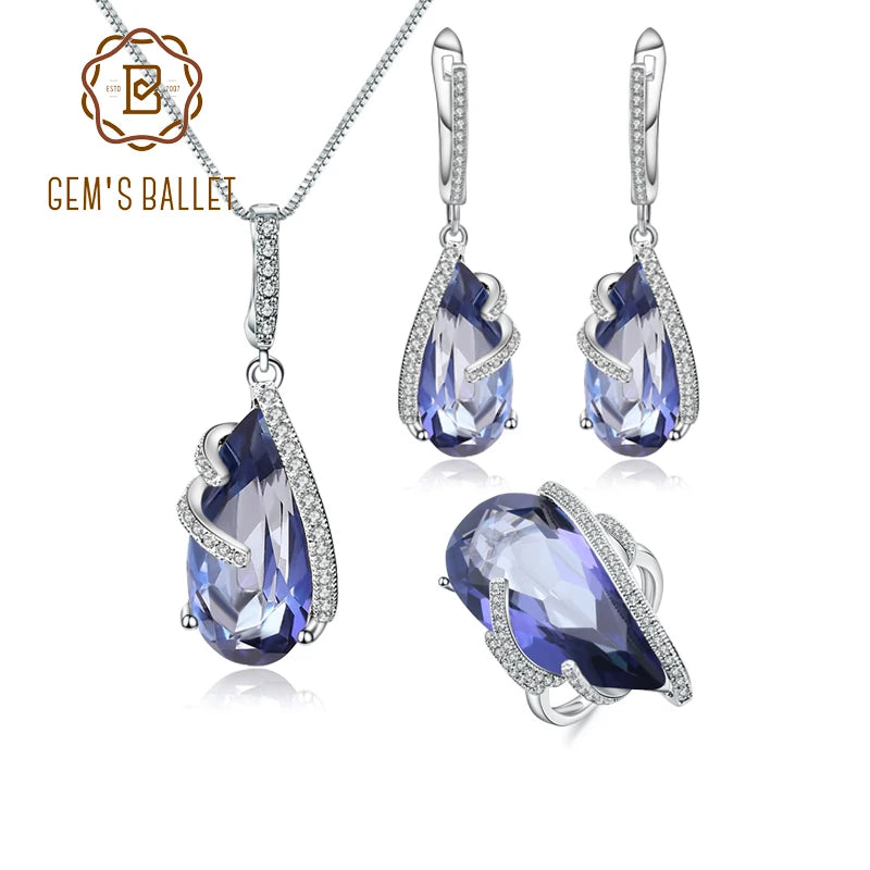 Lolite Blue Mystic Quartz Sterling Silver  Jewelry Set