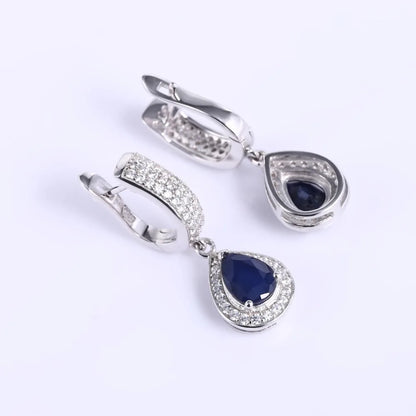 1.29ct  Blue Sapphire, Drop Earrings,  Sterling Silver, Dangle