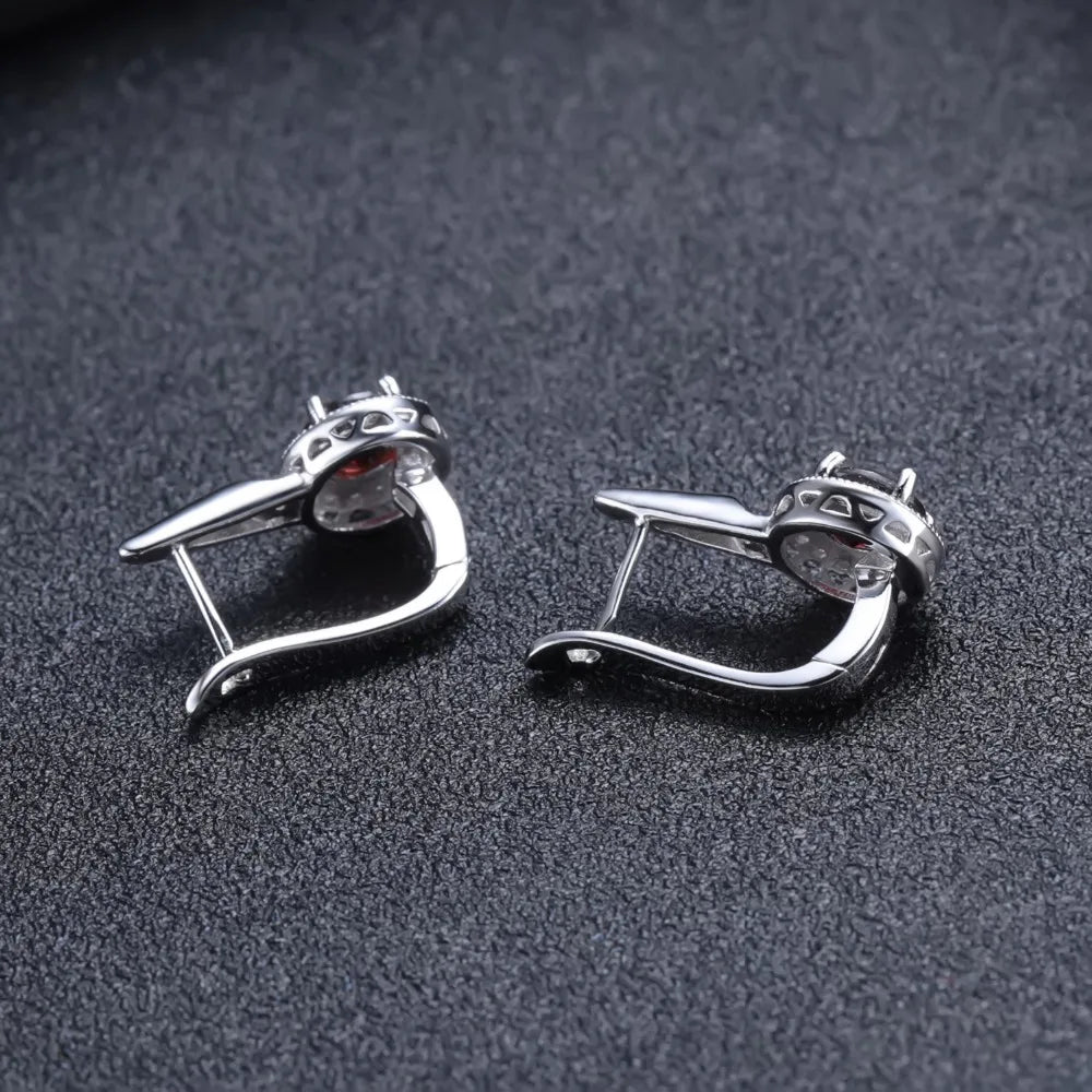 3.15 Ct Garnet Earrings Ring Set, Sterling Silver