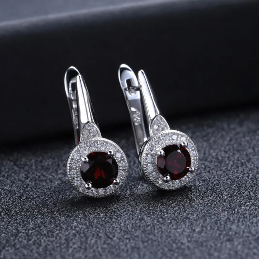 3.15 Ct Garnet Earrings Ring Set, Sterling Silver