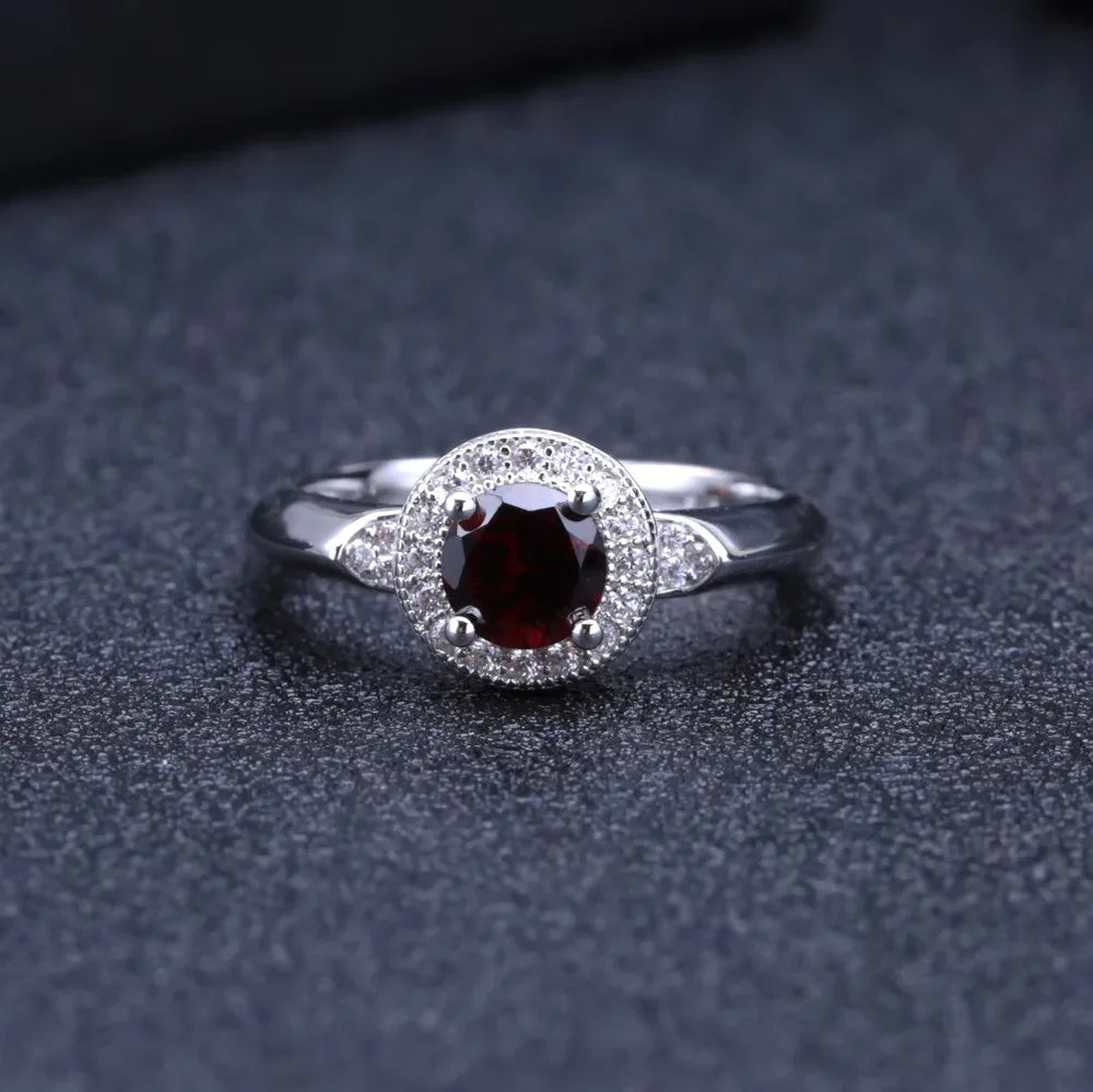 3.15 Ct Garnet Earrings Ring Set, Sterling Silver