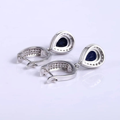 1.29ct  Blue Sapphire, Drop Earrings,  Sterling Silver, Dangle
