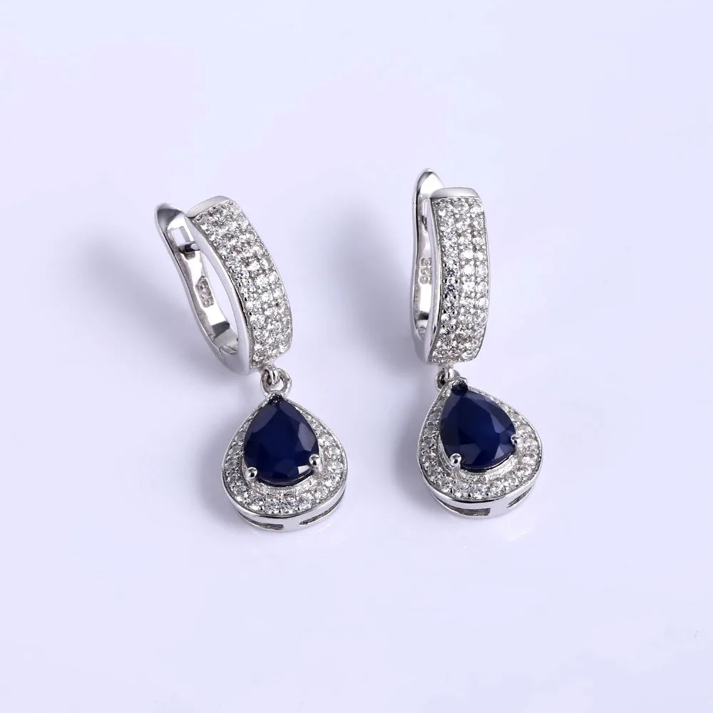 1.29ct  Blue Sapphire, Drop Earrings,  Sterling Silver, Dangle