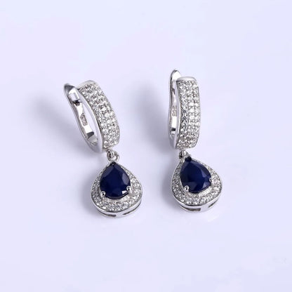 1.29ct  Blue Sapphire, Drop Earrings,  Sterling Silver, Dangle