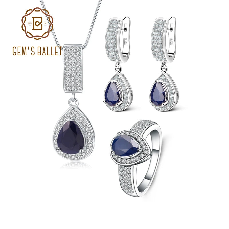 Natural Blue Sapphire  Sterling Silver Jewelry Set