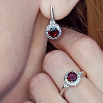 3.15 Ct Garnet Earrings Ring Set, Sterling Silver