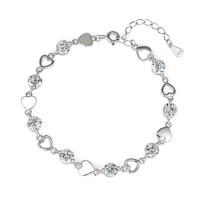 925 Silver Heart Zircon Bracelet for Women