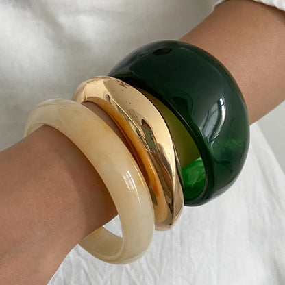 Green Resin Acrylic Irregular Wide Bangle Bracelet