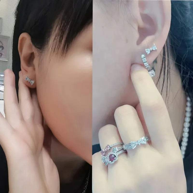 Square CZ Earrings, Red CZ, Sterling Silver, dangle