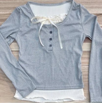 T-shirt Long Sleeve Coquette Lace Bow