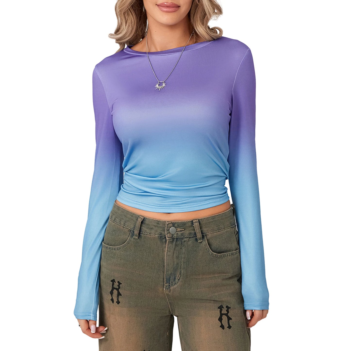Women Long Sleeve T-Shirts Crew Neck Casual