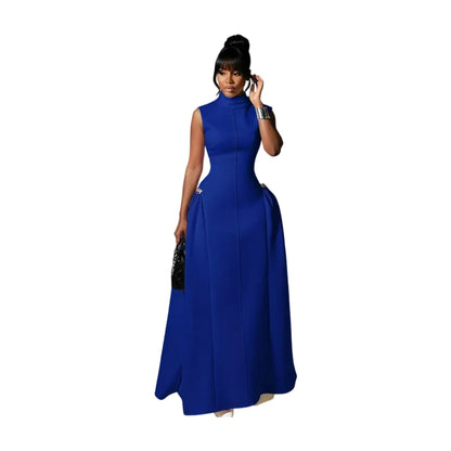 Red High Neck Flared Maxi Formal Dress