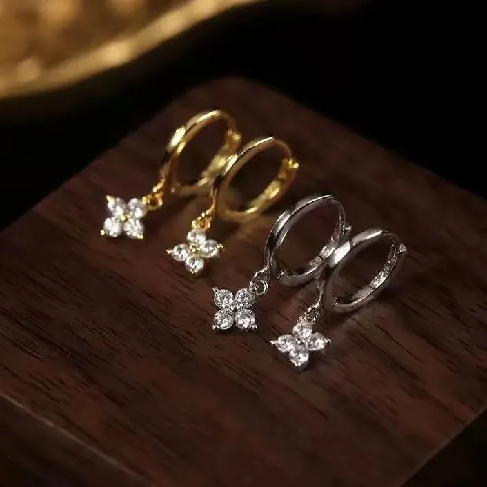 Diamond four-leaf clover CZ earrings for women