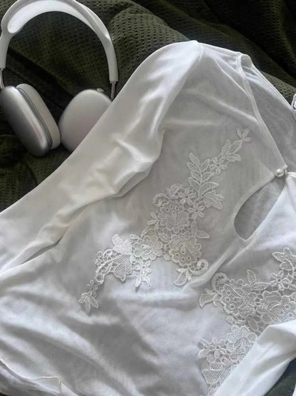 Floral Mesh Tops Long Sleeve T-Shirt