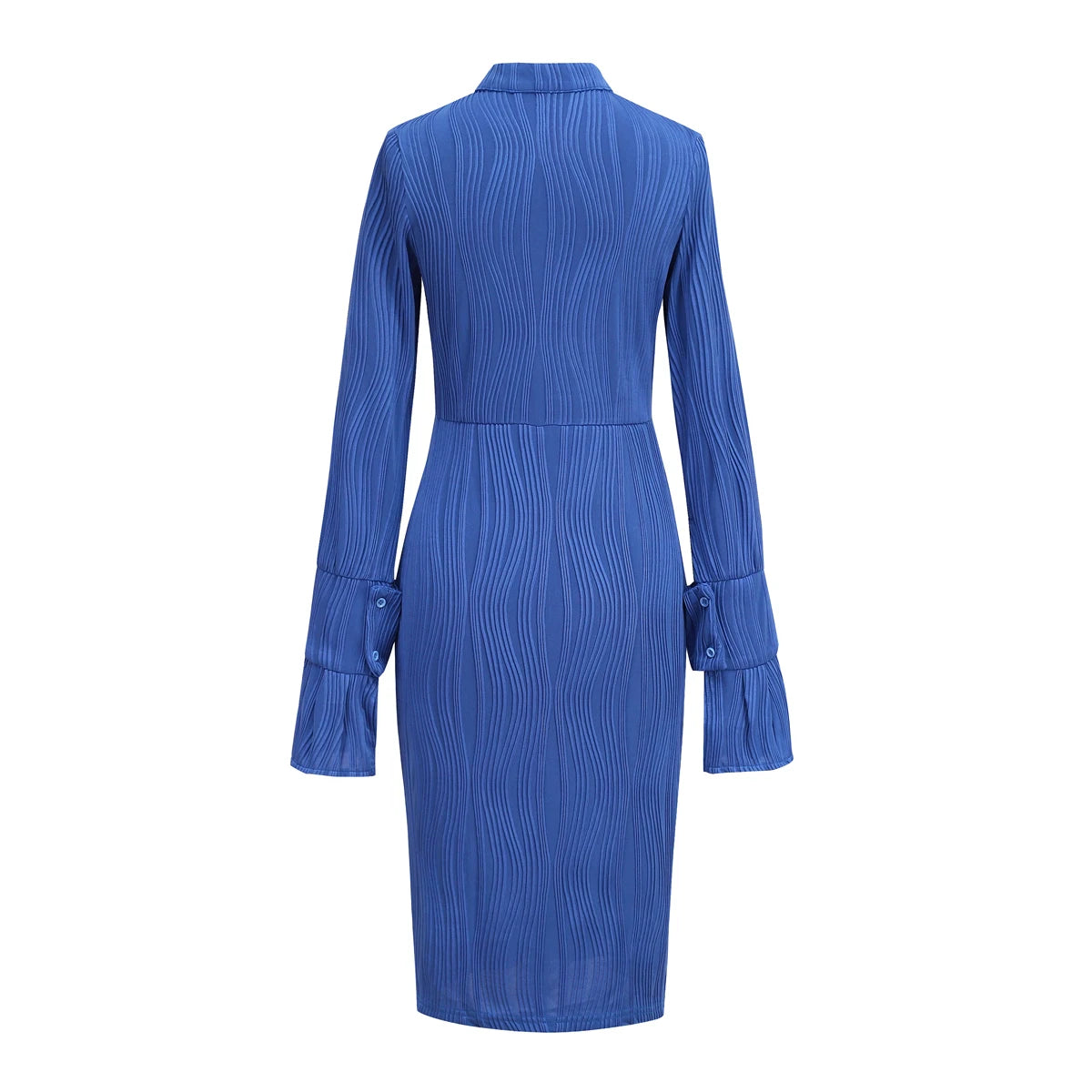 Royal Blue Bell Sleeve Waist-Cinching Mini Dress
