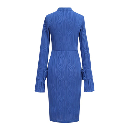 Royal Blue Bell Sleeve Waist-Cinching Mini Dress