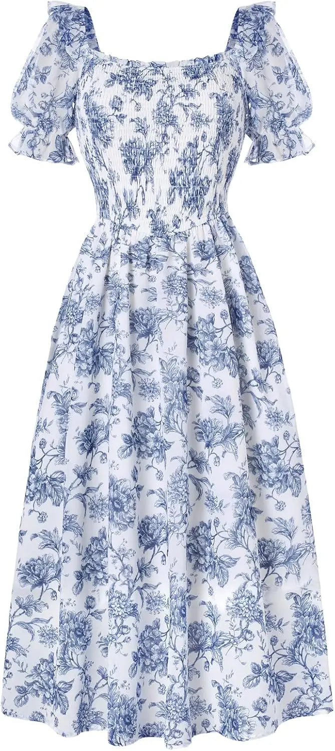 Floral Puff Sleeve A-Line Summer Dress