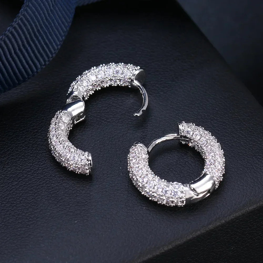 Silver Hoop Earrings Zirconia 14K Gold Plated