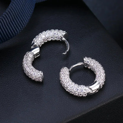 Silver Hoop Earrings Zirconia 14K Gold Plated