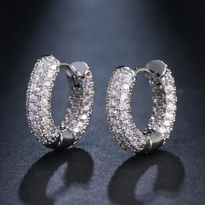 Silver Hoop Earrings Zirconia 14K Gold Plated