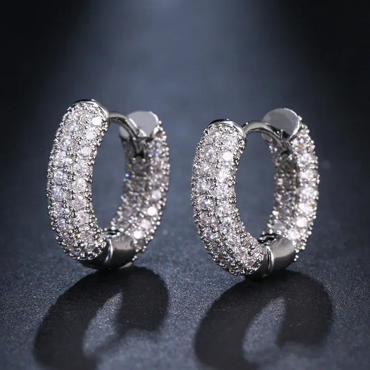 Silver Hoop Earrings Zirconia 14K Gold Plated