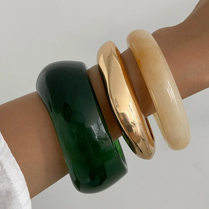 Green Resin Acrylic Irregular Wide Bangle Bracelet