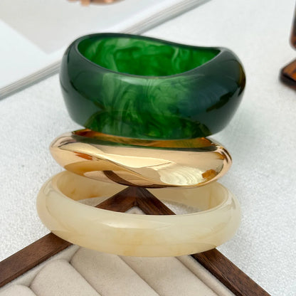 Green Resin Acrylic Irregular Wide Bangle Bracelet