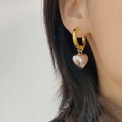 Gold Silver Color Heart Hoop Earrings Fashion Jewelry