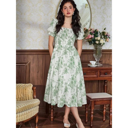 Floral Puff Sleeve A-Line Summer Dress