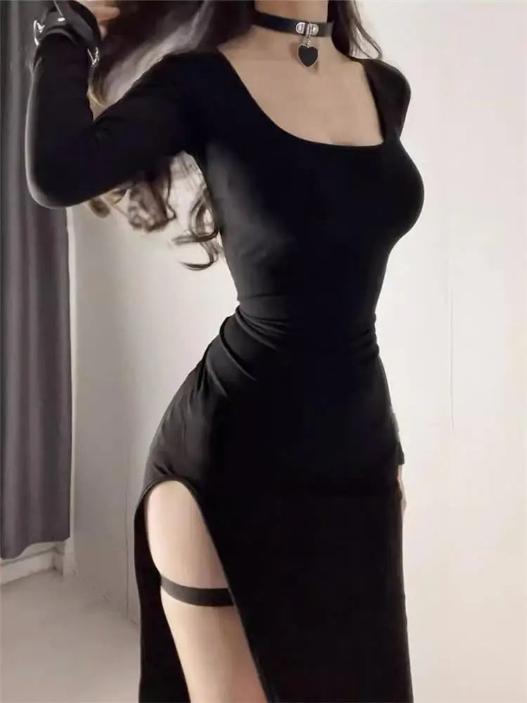 Side Slit Dress Tight-fitting Long Sleeved Dresses