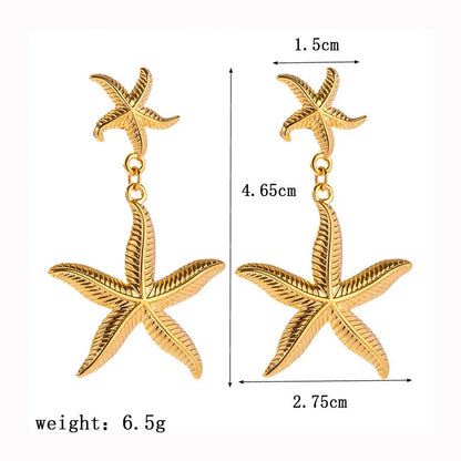Stainless Steel Starfish Shell Stud Earrings for Women