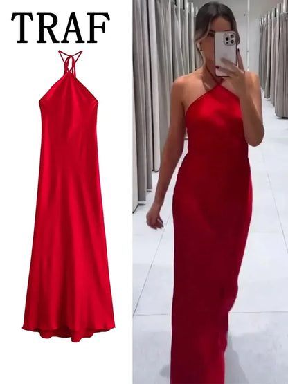 Long Backless Satin Dress,  Elegant Evening Party