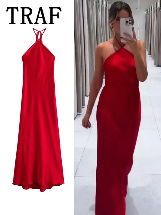 Long Backless Satin Dress,  Elegant Evening Party