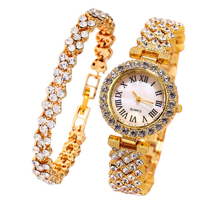 Women Watch Bracelet Set Diamond Steel Band