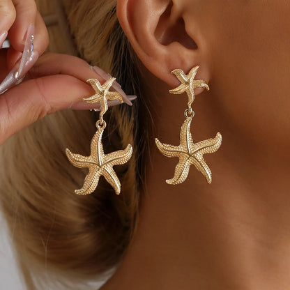 Stainless Steel Starfish Shell Stud Earrings for Women